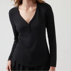 NWT ATHLETA WIND DOWN SLEEP TOP Black waffle knit size XL lounge wear soft